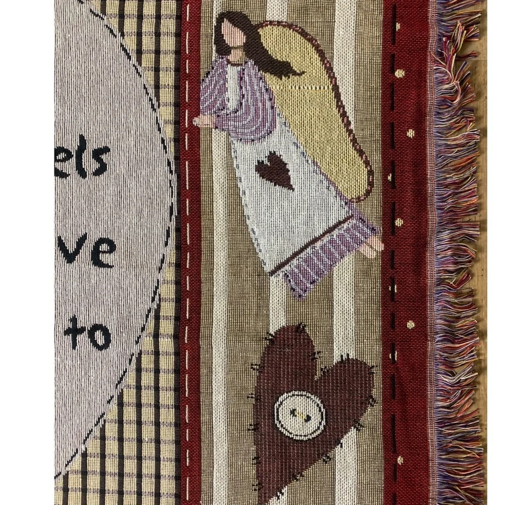 Primative Large Tapestry Rustic Sampler Cabincore Farmhouse Friend Angels